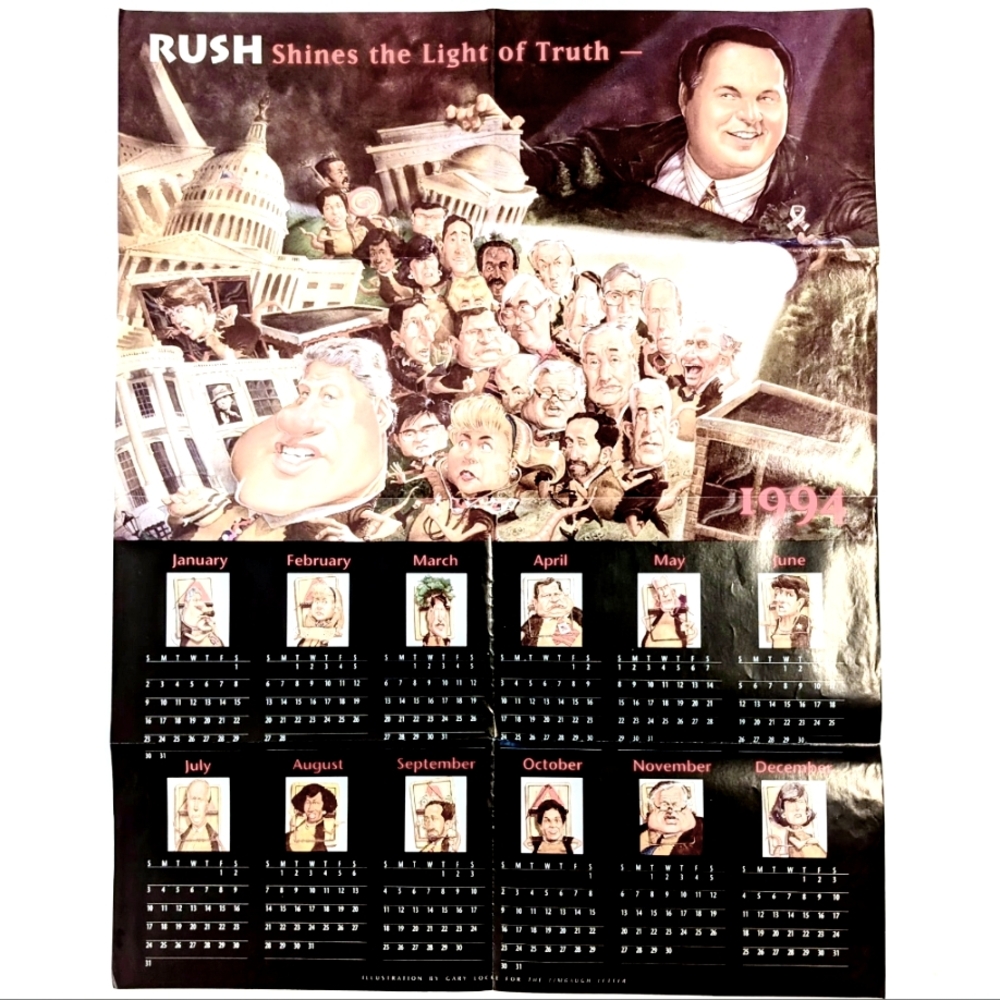 Rush Limbaugh 1994 Satirical Calendar + Limbaugh Letter Card Insert – Political